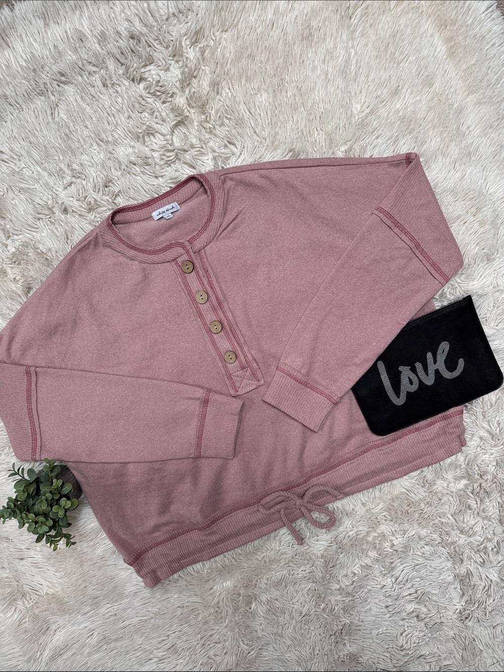 White Birch Henley Sweatshirt Style Sweater 💗 Pink